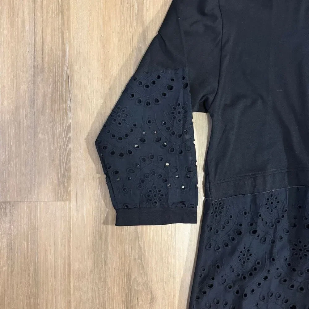 Vintage Pretty Angel Y2K Tunic Top Black Boho Embroidered Shirt Sz L Witchy Alt